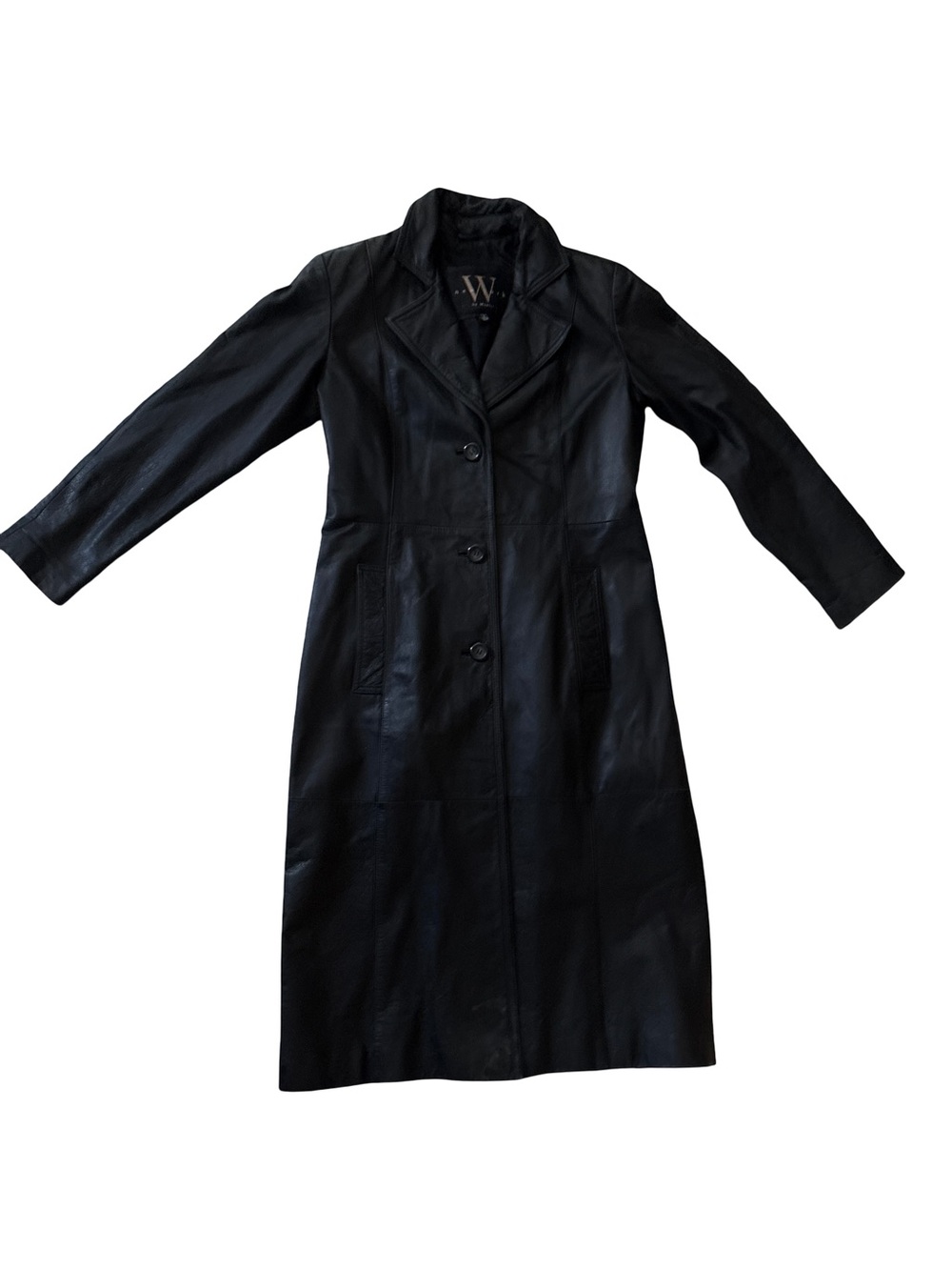 Classic Black Leather Long Coat - Women's Tailored Trench